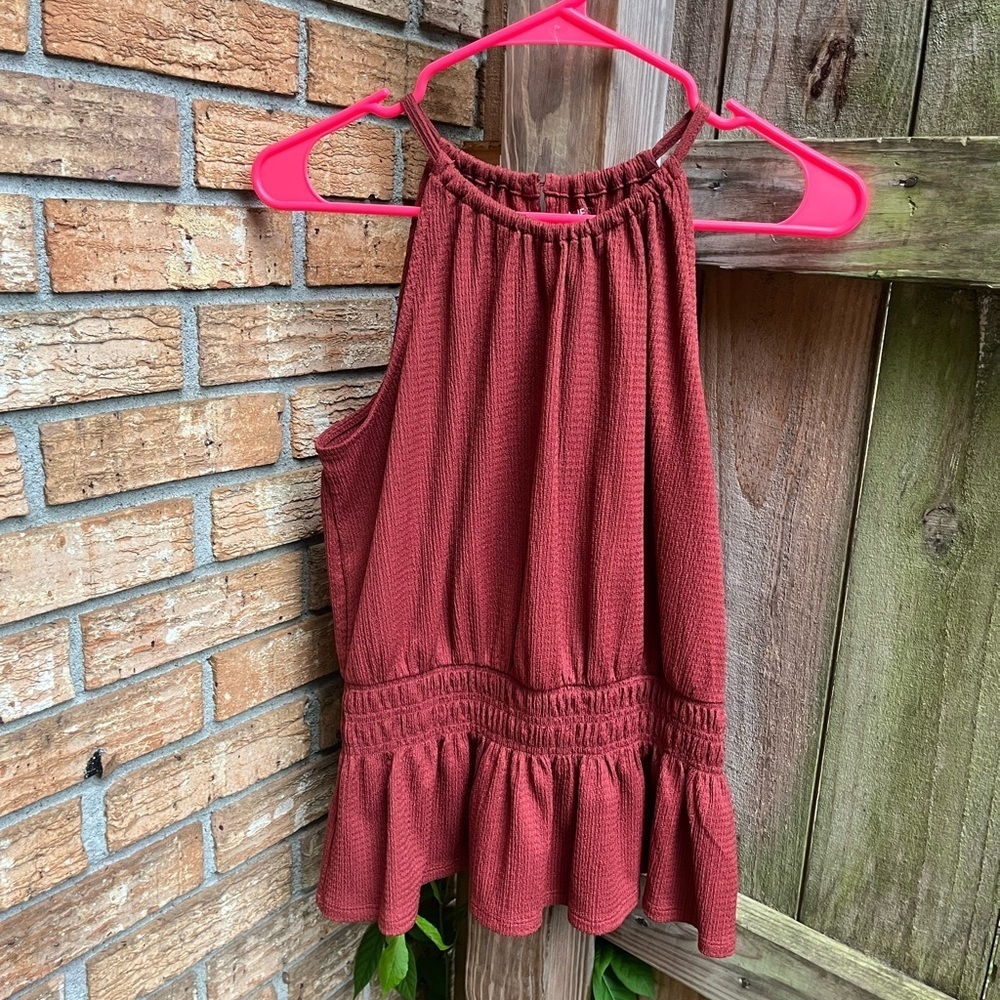 Nine West Red Smocked Ruffled Blouse